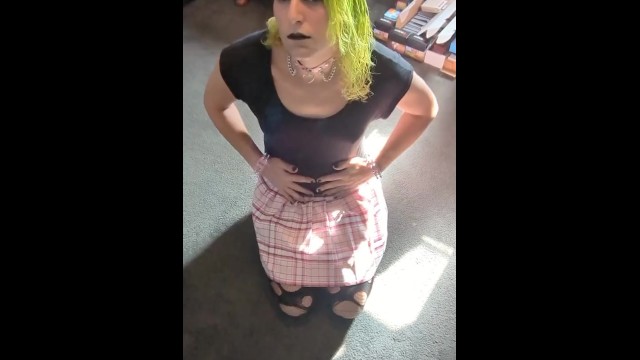 Hot Punk Transgirl Masturbates Passionately on the Floor