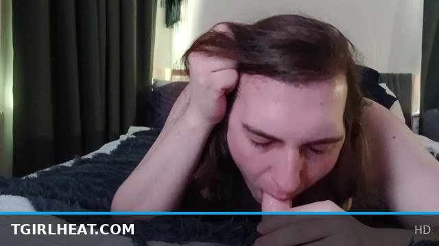 Trans slut deep throats toys in wild, intense session