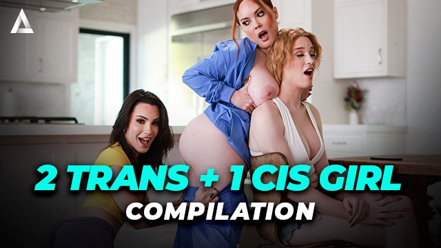 Threesome Compilation with 2 Trans Women and 1 Cis Girl - Sandwich, DP, Bareback & More!